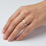 Anello- Perle coltivate d'acqua dolce- Diametro rotondo 7-8 mm Rosa- Misura 48 (EU)- Oro bianco
