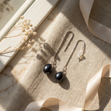 Orecchini- Perle coltivate- Pera 8-9 mm Nera Tahiti- Oro bianco