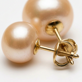 Orecchini - Perle coltivate d'acqua dolce - Bottone Diametro 9-10 mm Rosa - Gioielli da donna - Oro giallo