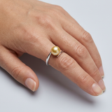 Anello- Perle coltivate d'acqua dolce- Diametro rotondo 7-8 mm Oro- Misura 48 (EU)- Oro bianco