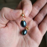 Orecchini - Perle coltivate d'acqua dolce - Diametro 7-8 mm Nero Tahit - Oro giallo