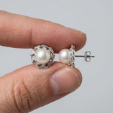 Orecchini - Perle coltivate d'acqua dolce bianche Corolle - Gioielli da donna - Argento sterling 925