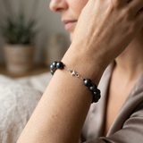 Bracciale - Perle coltivate d'acqua dolce - Semirotonde 8-9 mm Nero Tahiti - Argento