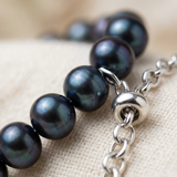 Bracciale - Perle coltivate d'acqua dolce - Semitonde 6-7 mm Nero Tahiti - Argento 925 millesimi