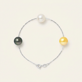 Bracciale in argento con perle coltivate di Tahiti e perla d'acqua dolce bianca/oro - Diametro 9-10 mm