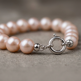 Bracciale - Perle Coltivate Rotonde 6-7 mm Rosa - Oro Bianco