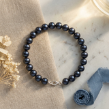 Bracciale - Perle coltivate d'acqua dolce - Semirotonde 7-8 mm Nero Tahiti - Argento