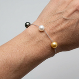 Bracciale in argento con perle coltivate di Tahiti e perla d'acqua dolce bianca/oro - Diametro 9-10 mm