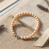 Bracciale - Perle Coltivate Rotonde 6-7 mm Rosa - Oro Bianco