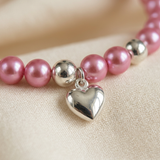 Bracciale Portafortuna - Perla d'acqua dolce - Rotonda 5-6 mm Rosa fucsia