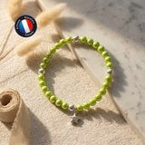 Bracciale Portafortuna - Perla d'acqua dolce - Rotonda 5-6 mm Verde tonico