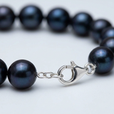 Bracciale - Perle coltivate d'acqua dolce - Semirotonde 8-9 mm Nero Tahiti - Argento