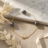 Bracciale - Perle coltivate d'acqua dolce cerchiate 8-9 mm Bianche - Gioielli da donna - Oro giallo