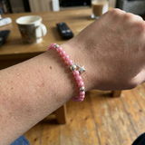 Bracciale Portafortuna - Perla d'acqua dolce - Rotonda 5-6 mm Rosa fucsia