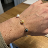 Bracciale in argento con perle coltivate di Tahiti e perla d'acqua dolce bianca/oro - Diametro 9-10 mm