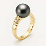 Anello- Perle di Tahiti- Rotonde 8-9 mm- Oro giallo- Diamanti