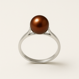 Anello- Perle coltivate d'acqua dolce- Diametro rotondo 7-8 mm Cioccolato- Misura 48 (EU)- Oro bianco