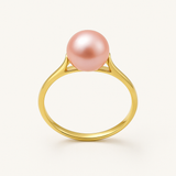 Anello- Perle coltivate d'acqua dolce- Diametro rotondo 7-8 mm Rosa- Misura 48 (EU)- Oro giallo