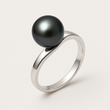 Anello con perla coltivata - Rotonda 8-9 mm Nera Tahiti - Oro bianco