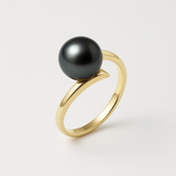 Anello- Perle Coltivate- Rotonde 8-9 mm Nero Tahiti- Oro Giallo