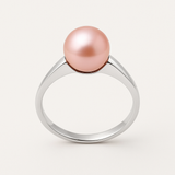 Anello con perle coltivate d'acqua dolce in oro bianco - diametro rotondo 8-9 mm Rosa