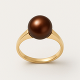 Anello in oro giallo con perle coltivate d'acqua dolce - Diametro rotondo 8-9 mm Cioccolato