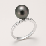 Anello- Perle di Tahiti- Diametro tondo 8-9 mm- Oro bianco- Diamanti