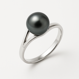 Anello- Perle Coltivate- Rotonde 8-9 mm Nero Tahiti- Oro Bianco