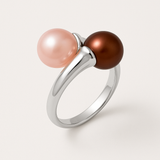 Anello - Perle coltivate d'acqua dolce - Diametro rotondo 8-9 mm Rosa e cioccolato - Taglia 48 (UE) - Argento sterling 925