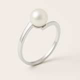 Anello- Perle coltivate d'acqua dolce- Diametro rotondo 7-8 mm Bianco- Misura 48 (EU)- Oro bianco