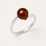 Anello- Perle coltivate d'acqua dolce- Diametro rotondo 7-8 mm Cioccolato- Misura 48 (EU)- Oro bianco