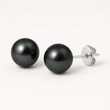 Orecchini - Perle coltivate d'acqua dolce - Bottone Diametro 9-10 mm Nero Tahiti - Gioielli da donna - Oro bianco