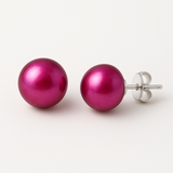 Orecchini - Perle coltivate d'acqua dolce - Bottone Diametro 9-10 mm Rosso Ciliegia - Gioielli da Donna - Oro bianco