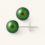 Orecchini a bottone con perle d'acqua dolce coltivate diametro 9-10 mm in oro bianco verde