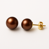 Orecchini - Perle coltivate d'acqua dolce - Bottone Diametro 9-10 mm Cioccolato - Gioielli da donna - Oro giallo