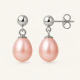 Orecchini con perle coltivate d'acqua dolce diametro 7-8 mm in oro bianco rosa