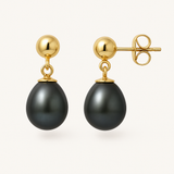 Orecchini - Perle coltivate d'acqua dolce - Diametro 7-8 mm Nero Tahit - Oro giallo