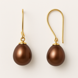 Orecchini - Perle coltivate d'acqua dolce - Pera Diametro 9-10 mm Cioccolato - Gioielli da donna - Oro giallo