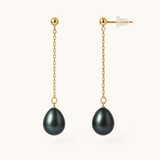 Orecchini - Perle coltivate - Pera 7-8 mm Nero Tahiti-Oro giallo