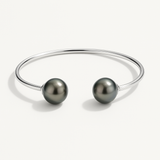 Bracciale rigido Toi & Moi - Perla coltivata di Tahiti - Cerchio 10-11 mm - Argento sterling 925