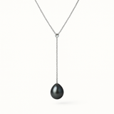 Collana cravatta - Perla coltivata 9-10 mm Nera Tahiti - Argento