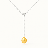 Collana cravatta - Perla coltivata d'acqua dolce - Diametro 9-10 mm Oro - Argento sterling 925