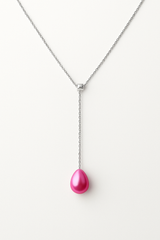 Collana cravatta - Perla coltivata d'acqua dolce - Diametro 9-10 mm Rosa fucsia - Argento sterling 925