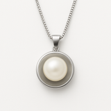 Collana di perle d'acqua dolce coltivate in argento lunare - Diametro 9-10 mm