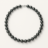 Collana - Perla d'acqua dolce semitonda 9-10 mm Nera Tahiti - Argento