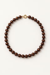 Collana - Perle coltivate d'acqua dolce rotonde 6-7 mm Cioccolato - Oro giallo