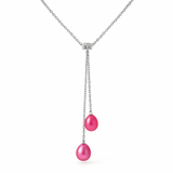 Collana Toi & Moi 2 Perle Coltivate 7-8 mm Rosa Fucsia-Argento