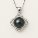 Collana con trifoglio - Perla coltivata d'acqua dolce - Diametro 9-10 mm Nera Tahiti - Gioielli da donna - Argento sterling 925