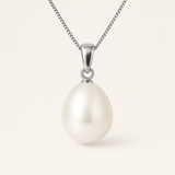 Ciondolo - Perla coltivata d'acqua dolce - Bottone diametro 9-10 mm Bianco - Oro bianco