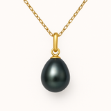 Ciondolo - Perla coltivata d'acqua dolce - Bottone diametro 7-8 mm Nero Tahiti - Oro giallo